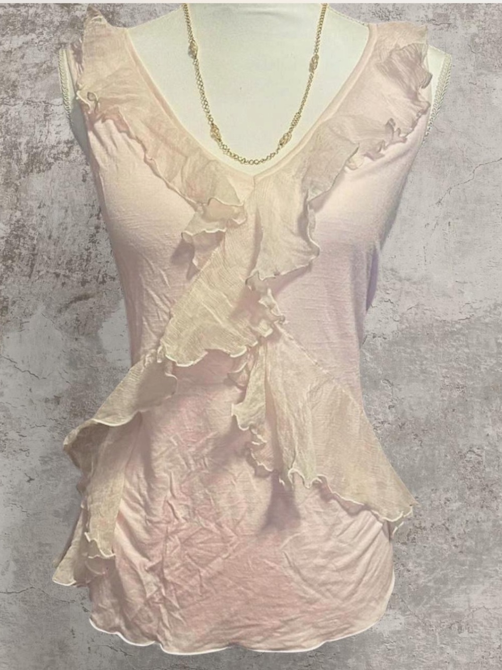 Vintage Y2K 100% Silk S25 America Blush Pink Ruffle Tank Top